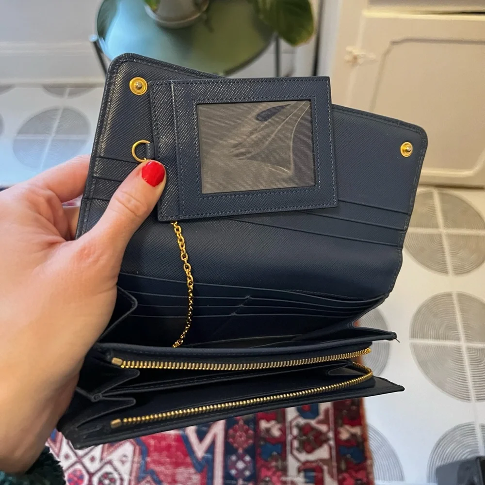 Authentic Prada Continental Wallet with Removable Card Sleeve - Navy Blue - Picture 4 of 13